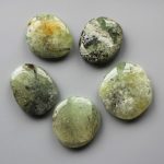 Epidote In Prehnite With Black Tourmaline Smooth Stone 1.6 inch (0.8-1 x 3.5-4.5cm) A/B
