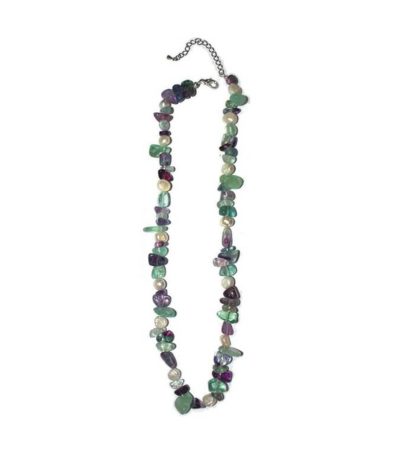 Rainbow Fluorite Chip & Pearl Necklace 2# 5/8mm,16" A