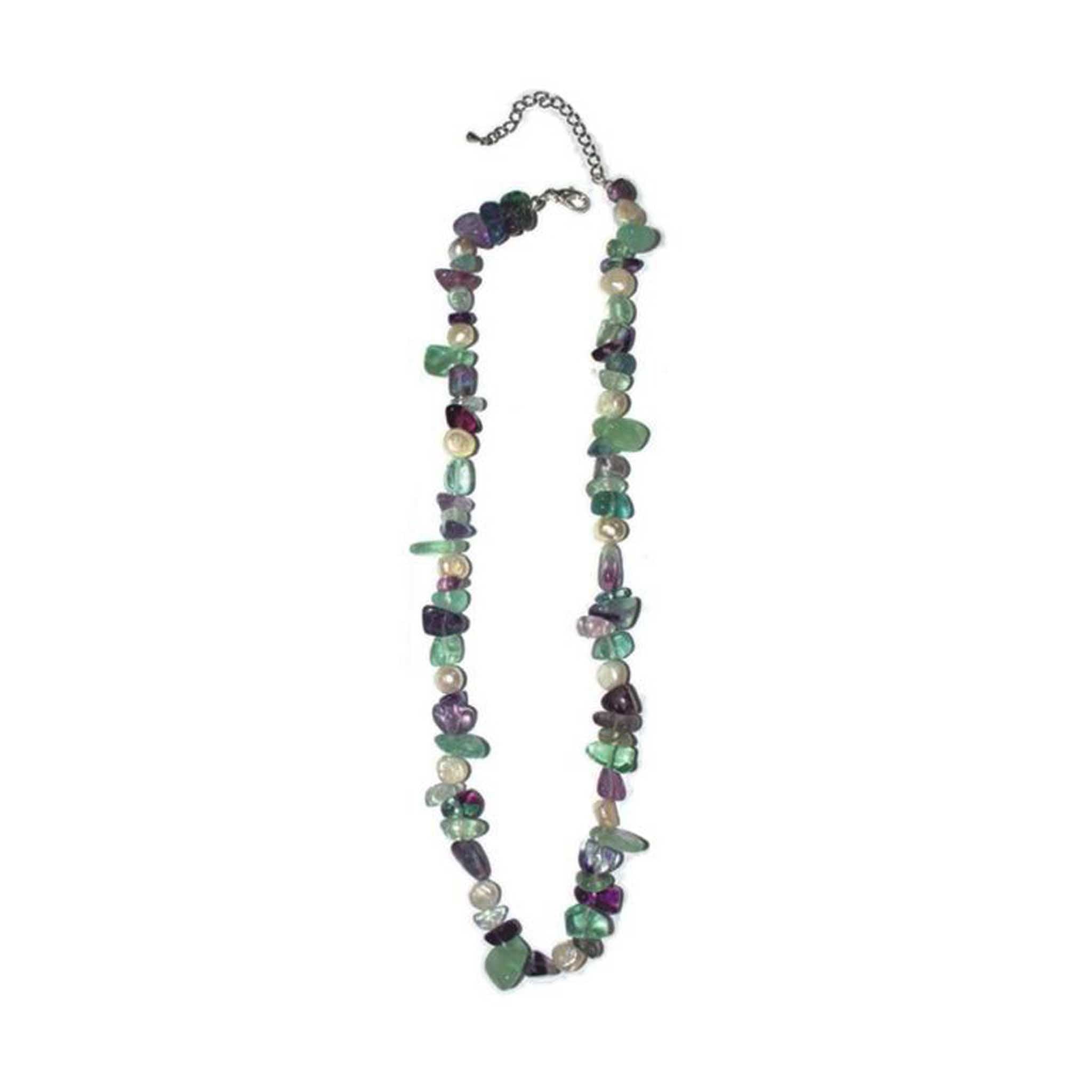 c9b52993565b0bb4c1449f4e7e6729d6-1 Rainbow Fluorite Chip & Pearl Necklace 2# 5/8mm,16" A