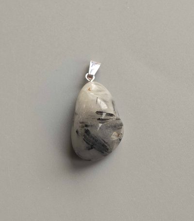 Black Rutile Quartz Free Form Tumble Pendant With Metal M004 18-25mm A