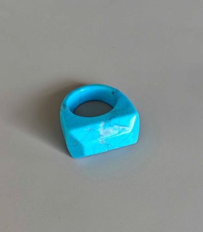 Howlite Dyed Turquoise Color Rectangle Faceted Ring 17x30x32mm A