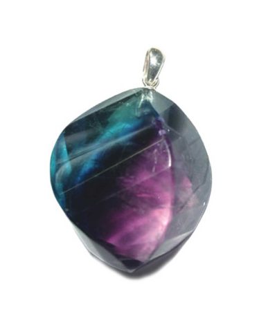 Rainbow Fluorite Straight Faceted Pendant With Silver 25-30mm A+/AA