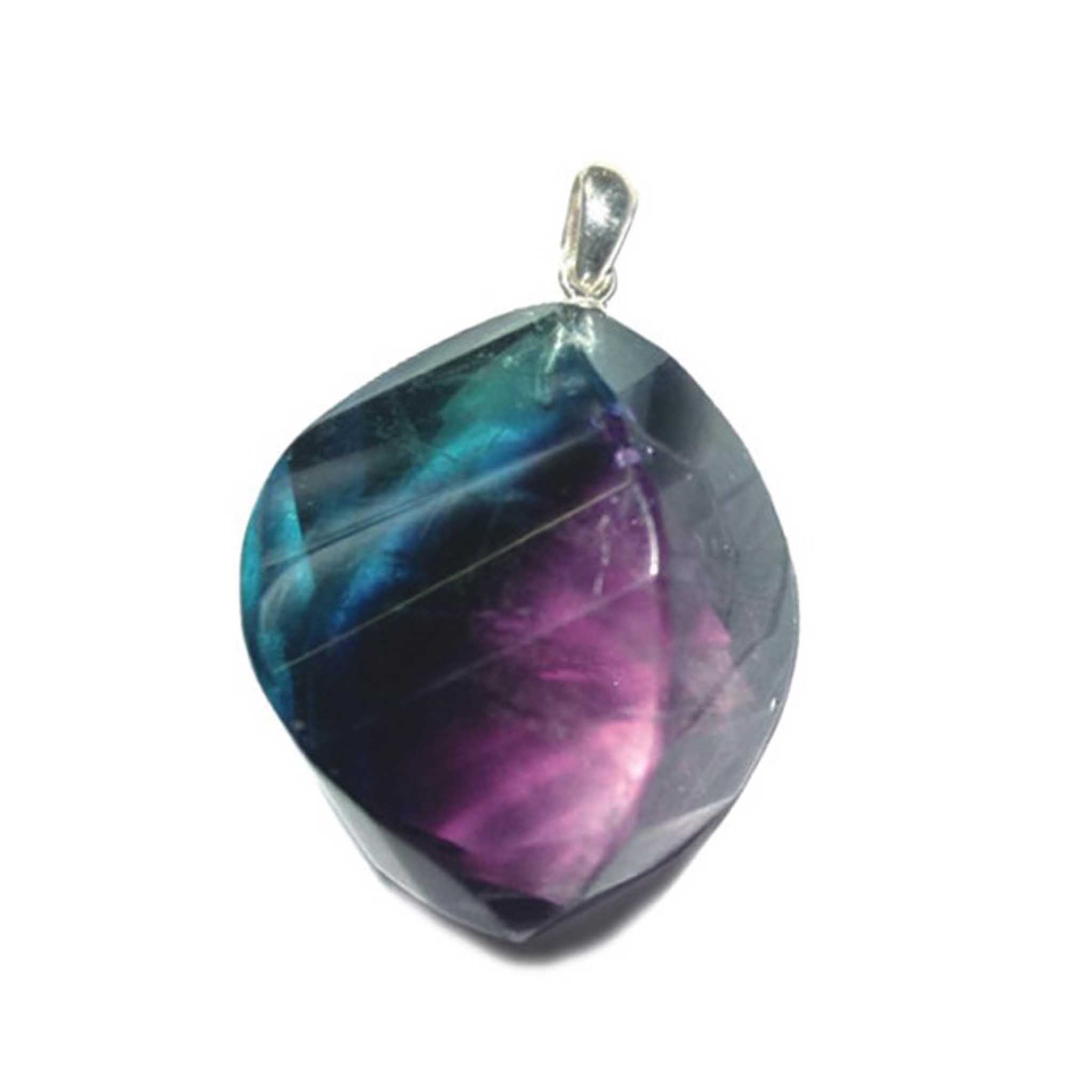 cf44ca7aa02a3df180116fc09dab5dbb-1 Rainbow Fluorite Straight Faceted Pendant With Silver 25-30mm A+/AA