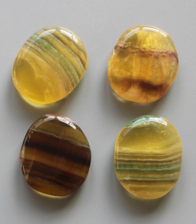 Yellow With Stripe Fluorite Smooth Stone 1.6 inch (0.8-1 x 3.5-4.5cm) AA