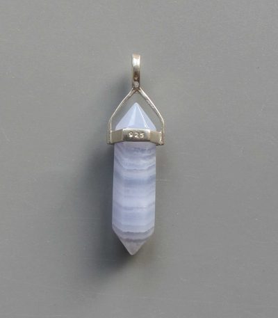 Blue Lace Agate Double Point Pendant With Silver 7x22mm A/A+