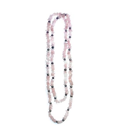 Rose Quartz Chip & Pearl Necklace 7# 5/8mm,60" A