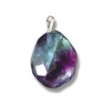 Rainbow Fluorite Faceted tumble pendant with silver 25-30mm A/A+