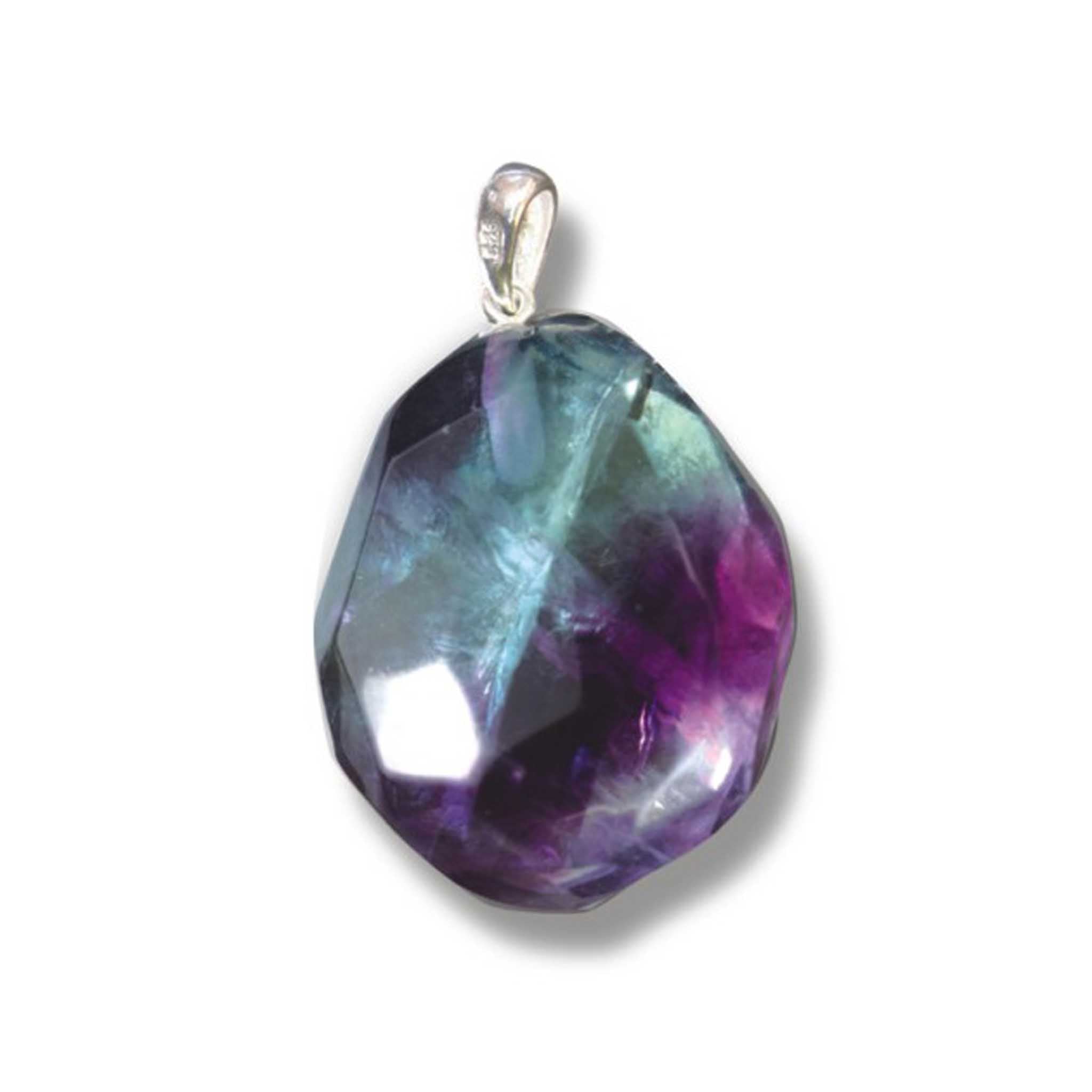 dccc455bfed4d9d65f22324ec1a3865a-1 Rainbow Fluorite Faceted tumble pendant with silver 25-30mm A/A+
