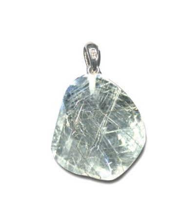 Silver Rutile Quartz Straight Faceted Pendant With Silver 25-30mm A/A+