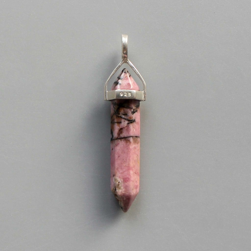 Rhodonite Double Point Pendant With Silver 7x35mm A/A+