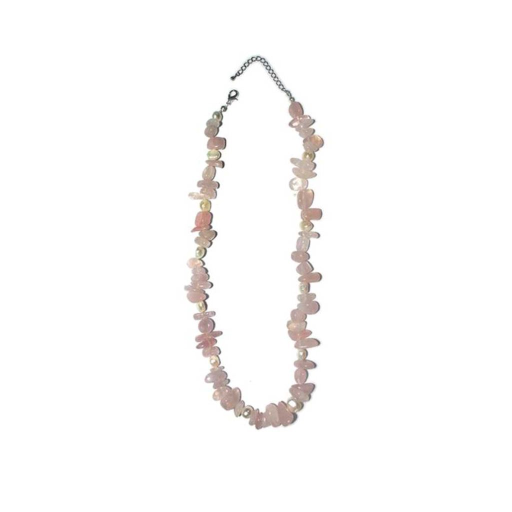 Rose Quartz Chip & Pearl Necklace 4# 5/8mm,16" A