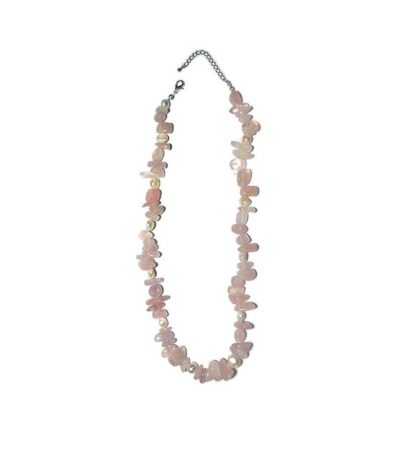 Rose Quartz Chip & Pearl Necklace 4# 5/8mm,16" A