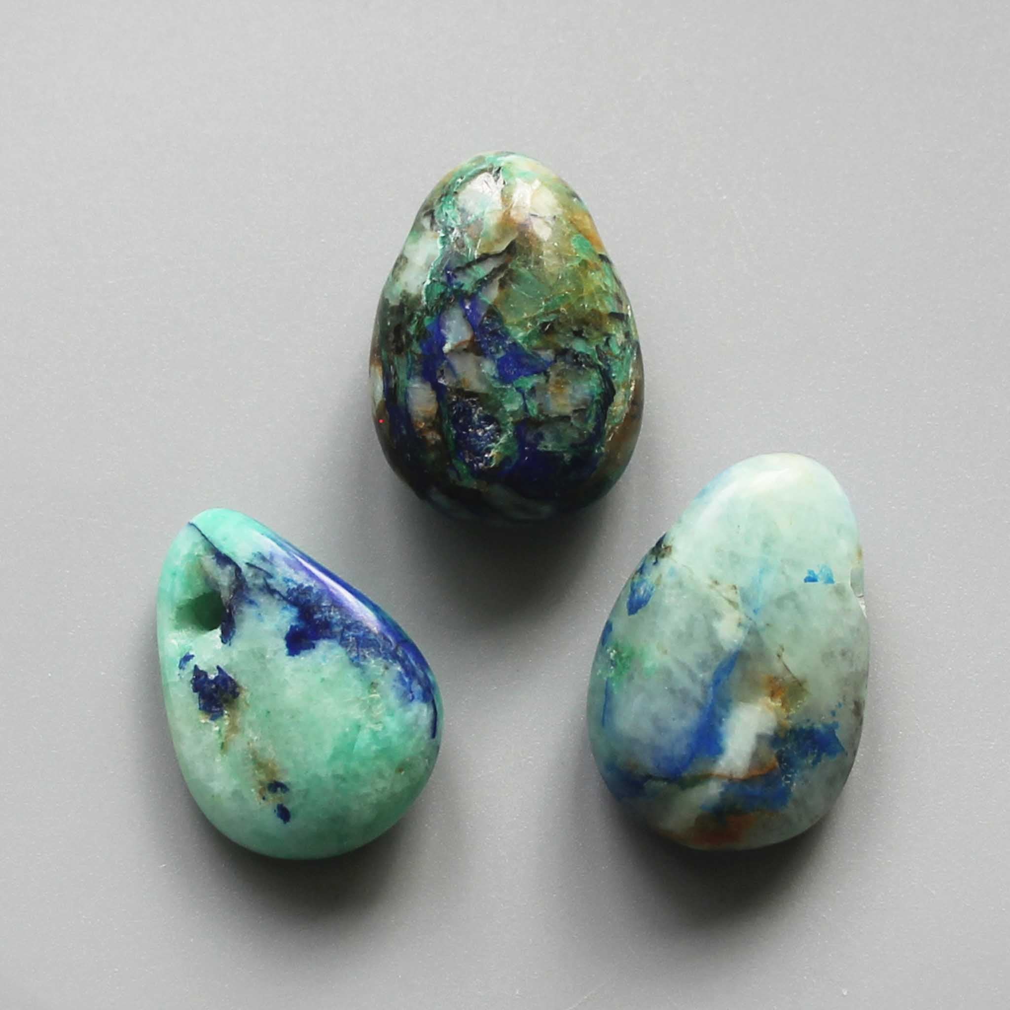 ea89f080997dfd97b7a46c278c75cb1d-1 Azurite Malachite Ice Green Tumble Pendant With Cross Hole 2.5mm 0.8-1.2 inch (2.2-3cm) A