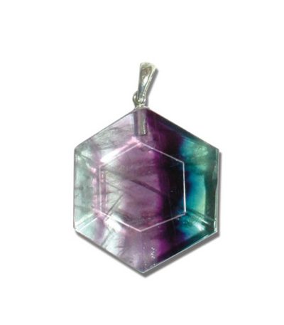 Rainbow Fluorite Hexagon Shape pendant with silver 10x25mm A+