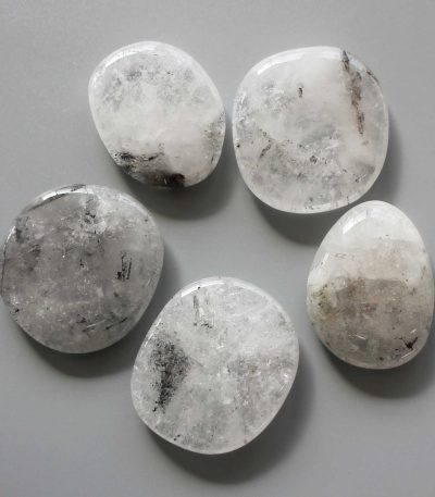 Crystal With Black Inclusions Smooth Stone 1.6 inch (0.8-1 x 3.5-4.5cm) A/B