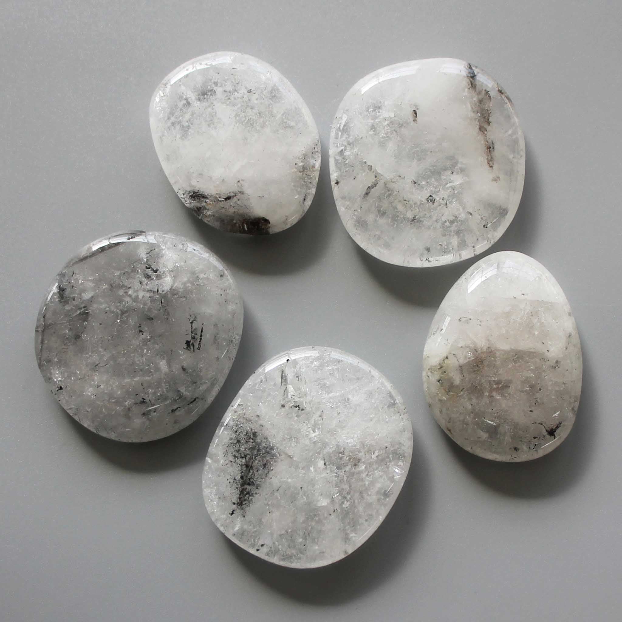 f19eaf87a0ba552b84c2fae632280b59 Crystal With Black Inclusions Smooth Stone 1.6 inch (0.8-1 x 3.5-4.5cm) A/B