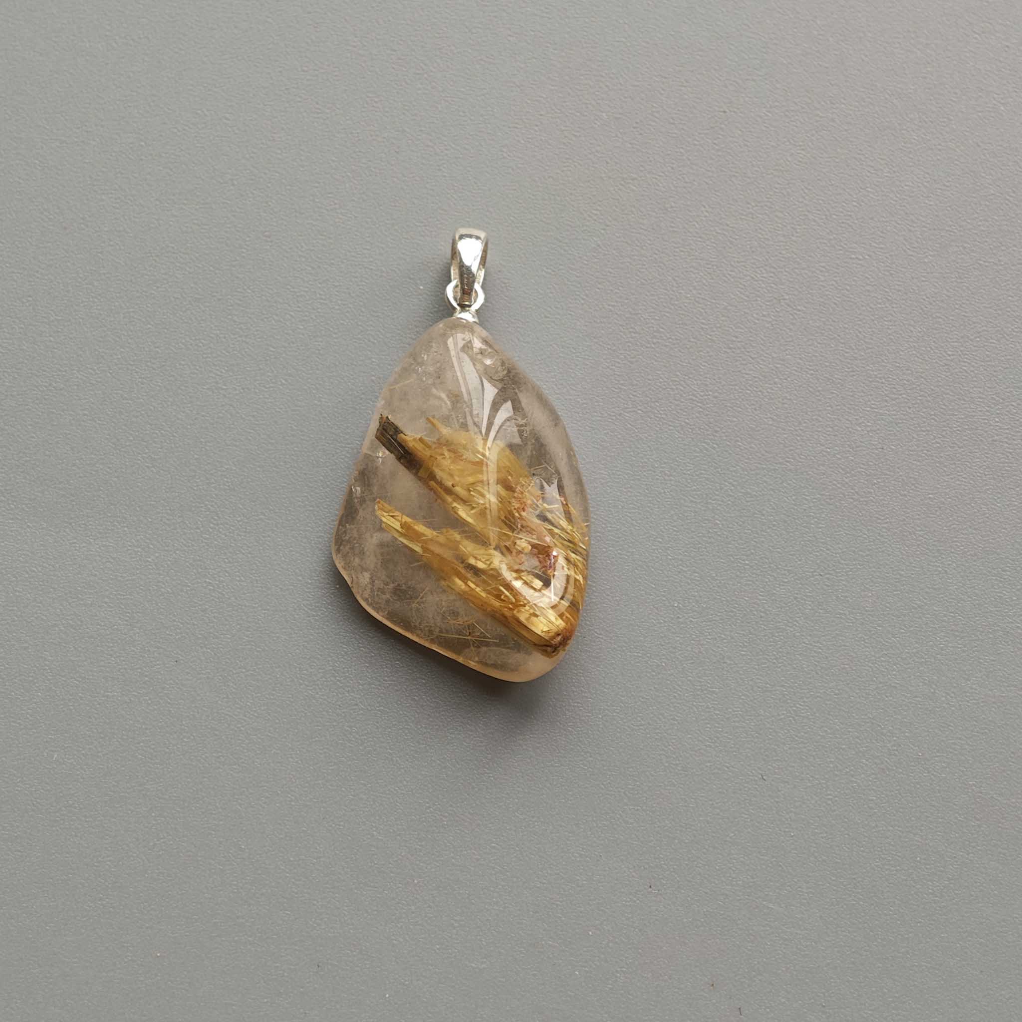 f577a5ddef3bb60ab8c37570d439b745-1 Gold Rutile Quartz Free Form Tumble Pendant With Silver 18-25mm A+/AA