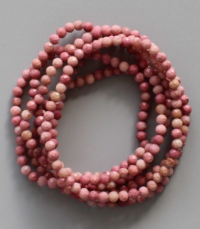 Petrified Wood Pink Faceted Round Bracelet 4mm A/A+