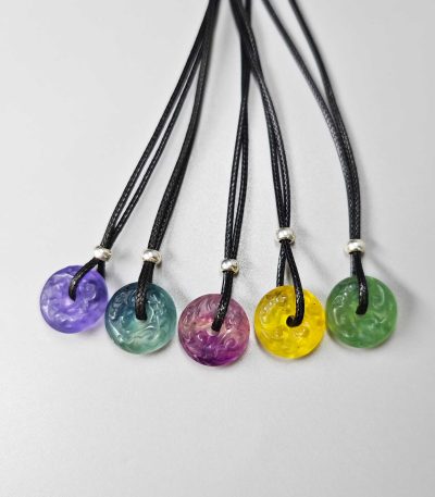 Fluorite Rainbow Candy Donut With Black String, 925 Silver & Metal 7x17mm A+/AA