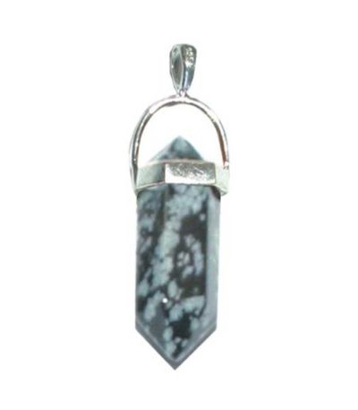 Snowflakes Obsidian Double Point Pendant With Silver 7x22mm A