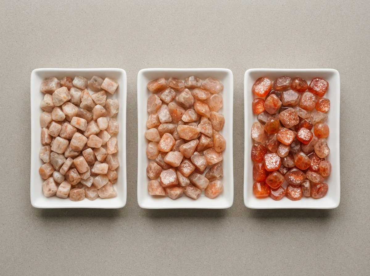 wholesale tumbled stones等級對比平拍:同礦種 B / A / AA 三托盤