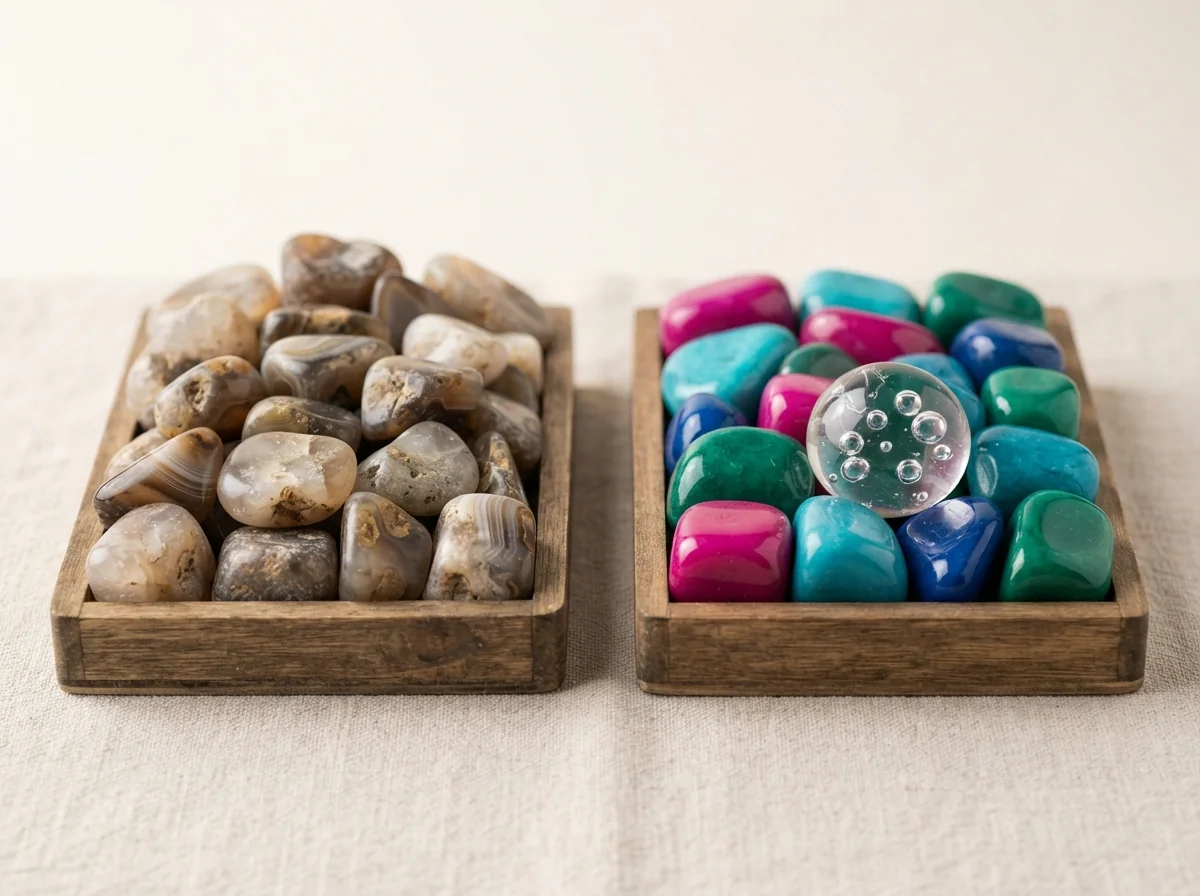wholesale tumbled stones並排對比:natural vs dyed/man-made tumbled stones 【實拍待補】